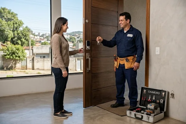 Ambiente residencial seguro com fechaduras modernas em Coronel Fabriciano.